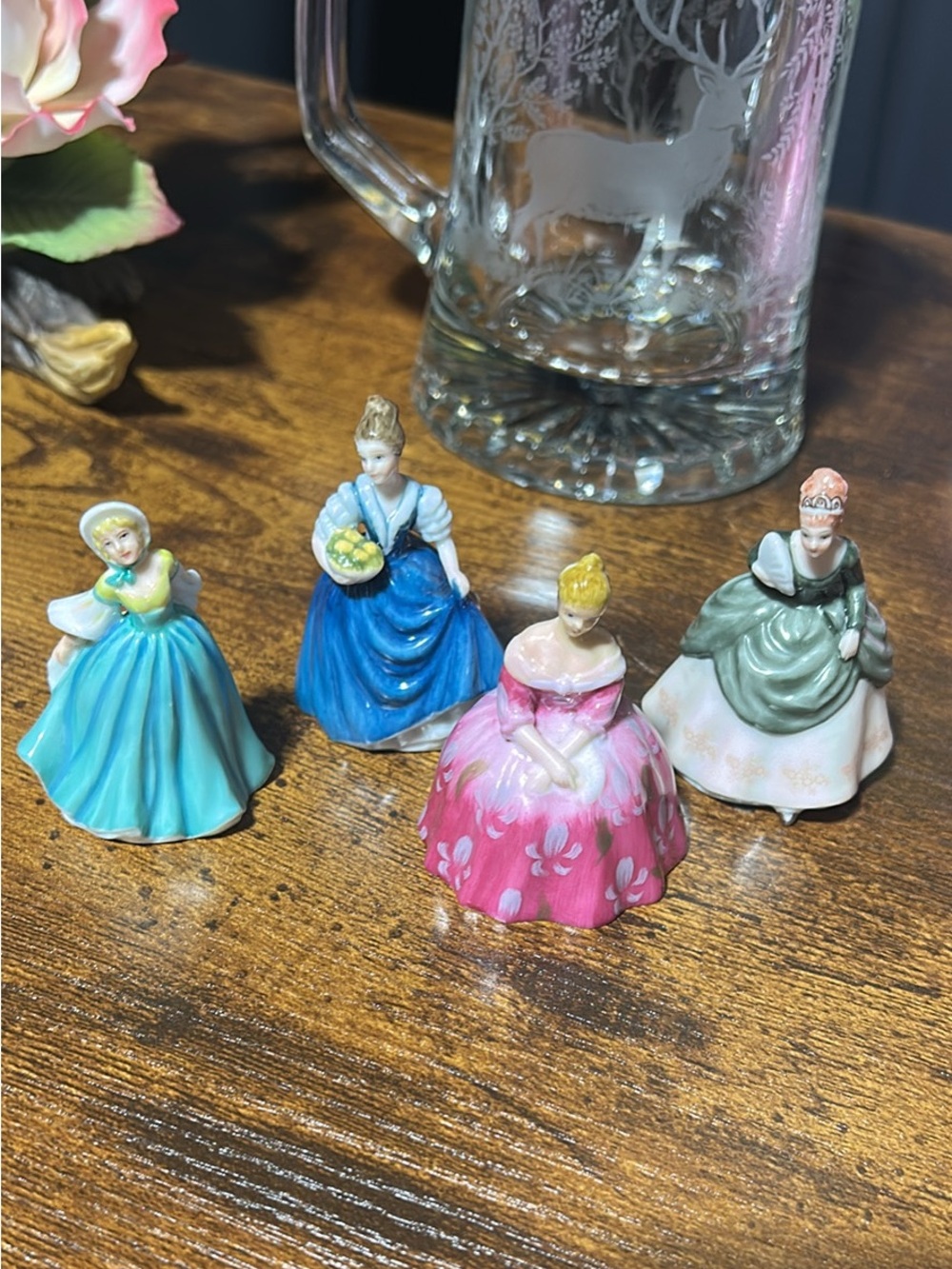 Royal Doulton Porcelain Princess Figurine Quartet in Pink, Blue, Teal, Green